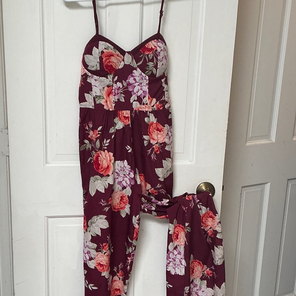 Band of Gypsies Burgundy Floral Jumpsuit